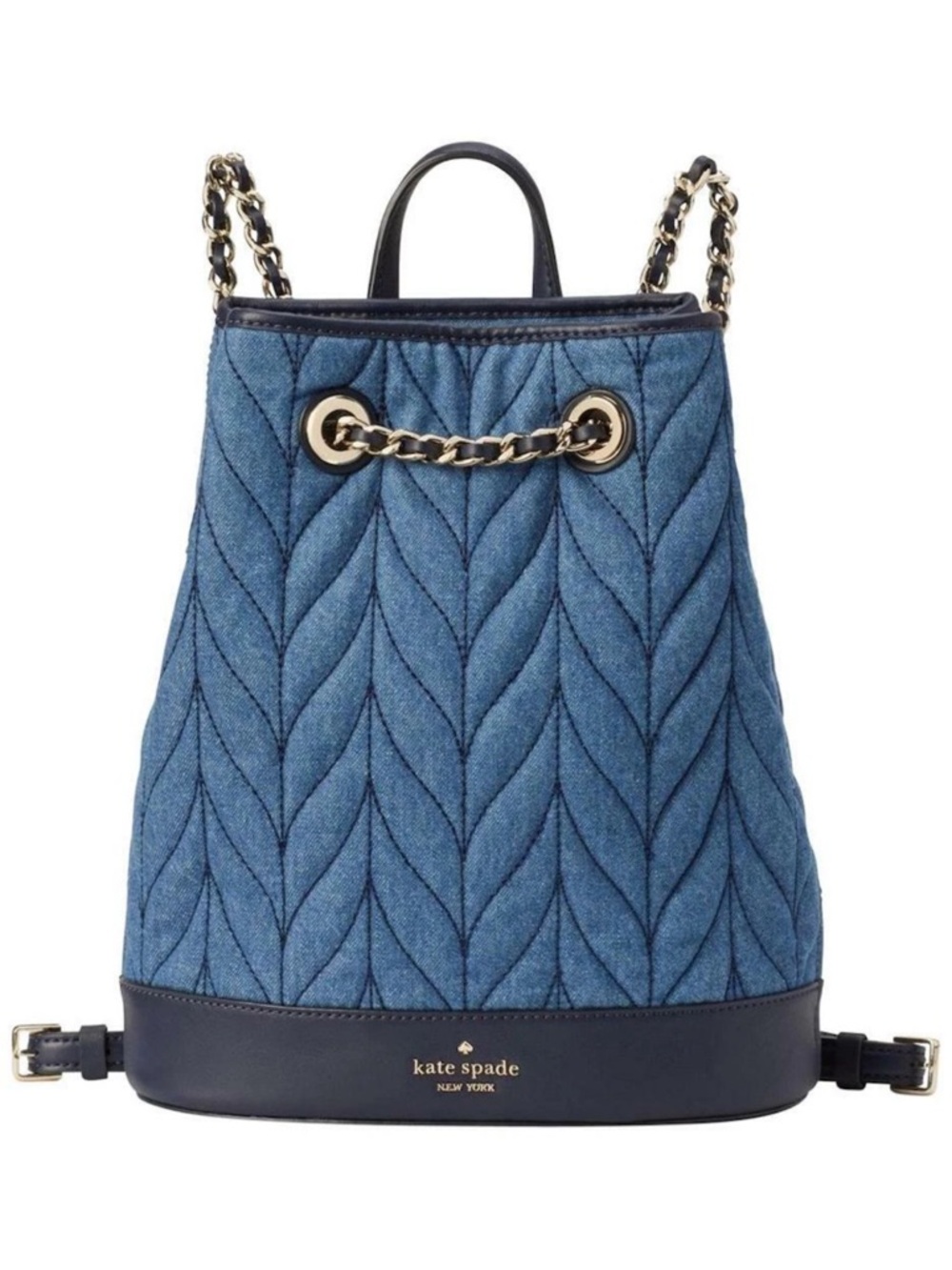 kate spade Quilted Denim Drawstring Backpack with Gold Chain Hardware